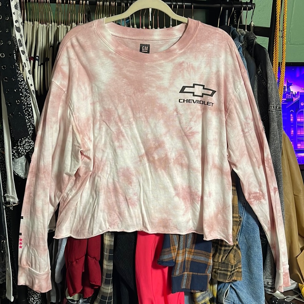 Pink tie die Chevy crop top